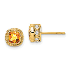 10k Cushion Citrine and Diamond Earrings