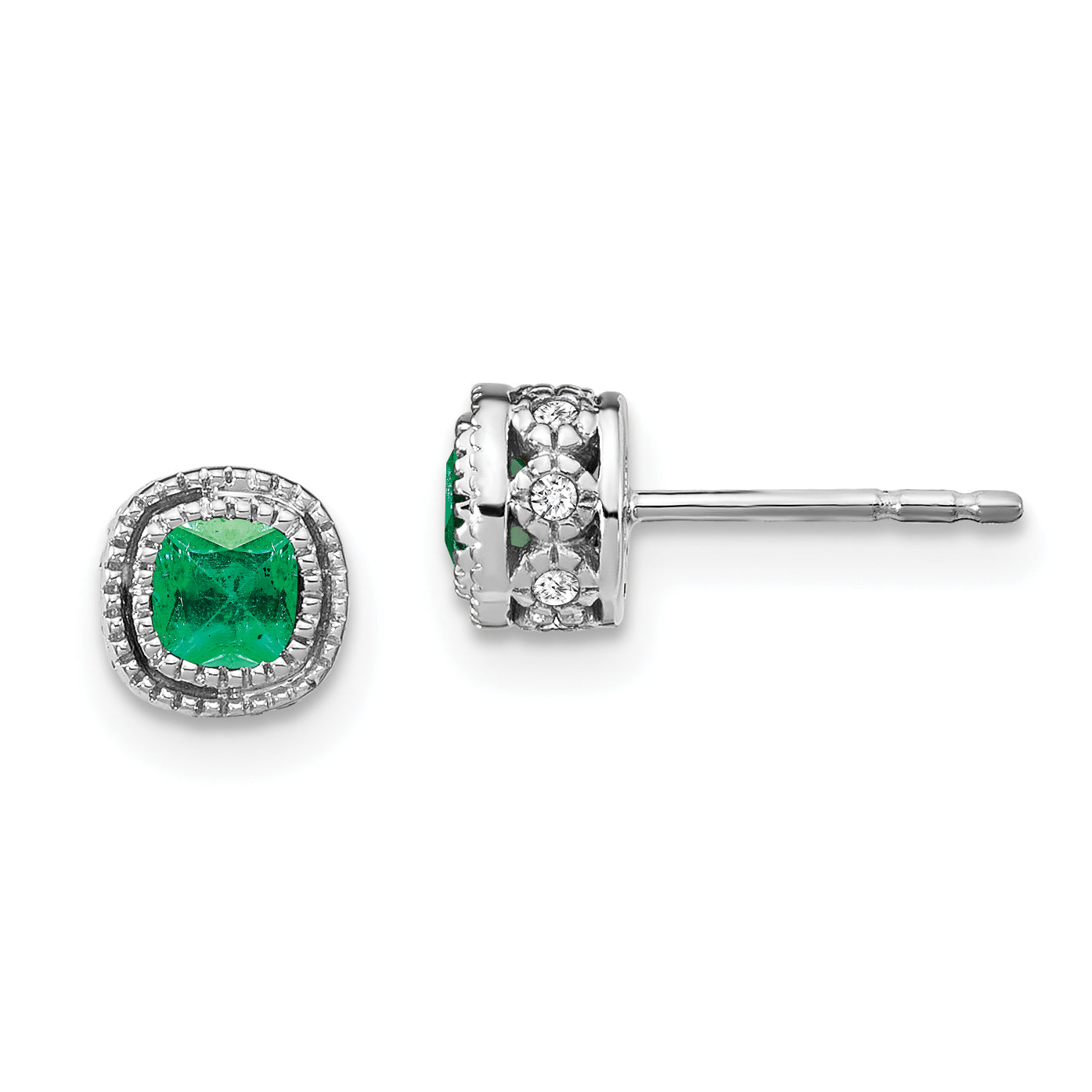 10k White Gold Emerald and Diamond Earrings Main image