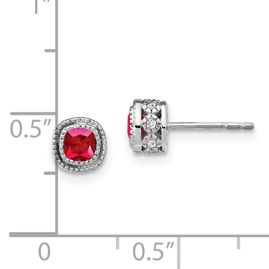 10k White Gold Cushion Ruby and Diamond Earrings