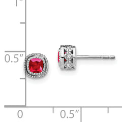10k White Gold Cushion Ruby and Diamond Earrings