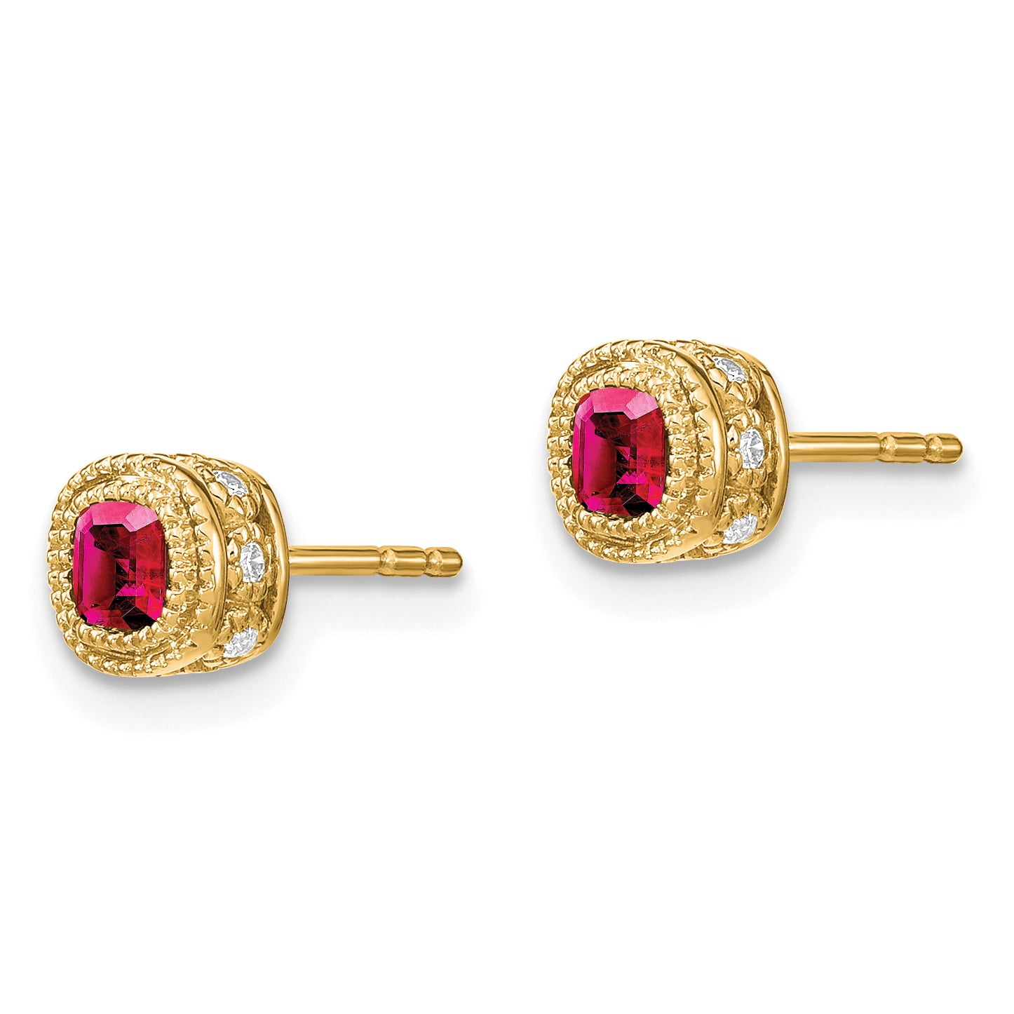 10k Cushion Ruby and Diamond Earrings Secondary image