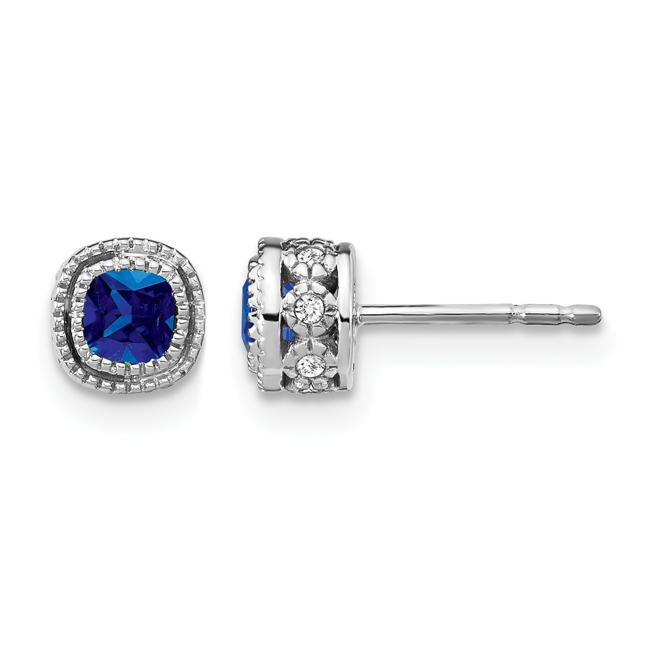 10k White Gold Cushion Sapphire and Diamond Earrings Main image