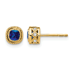 10k Cushion Sapphire and Diamond Earrings