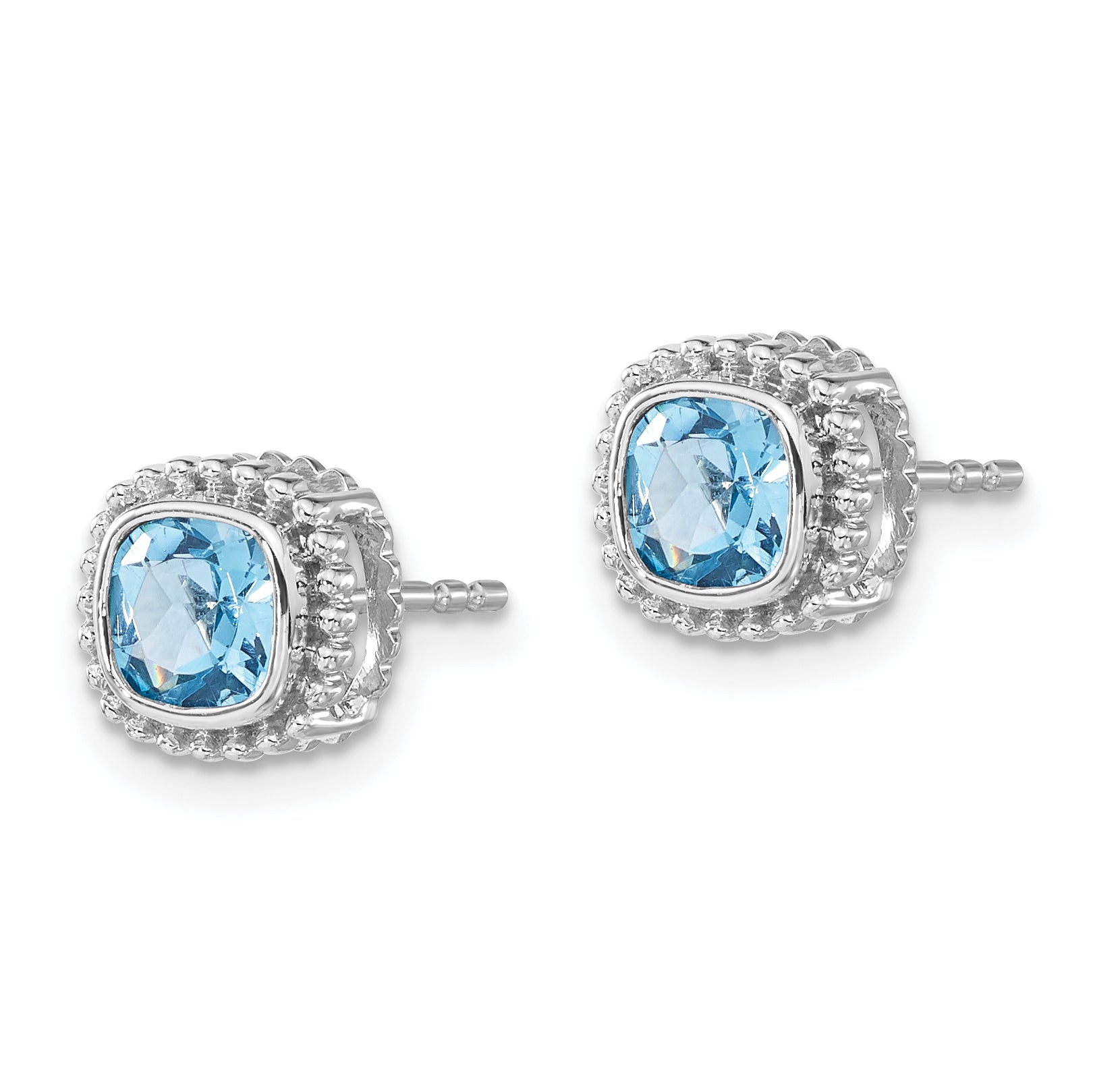 10k White Gold Cushion Blue Topaz Earrings Secondary image
