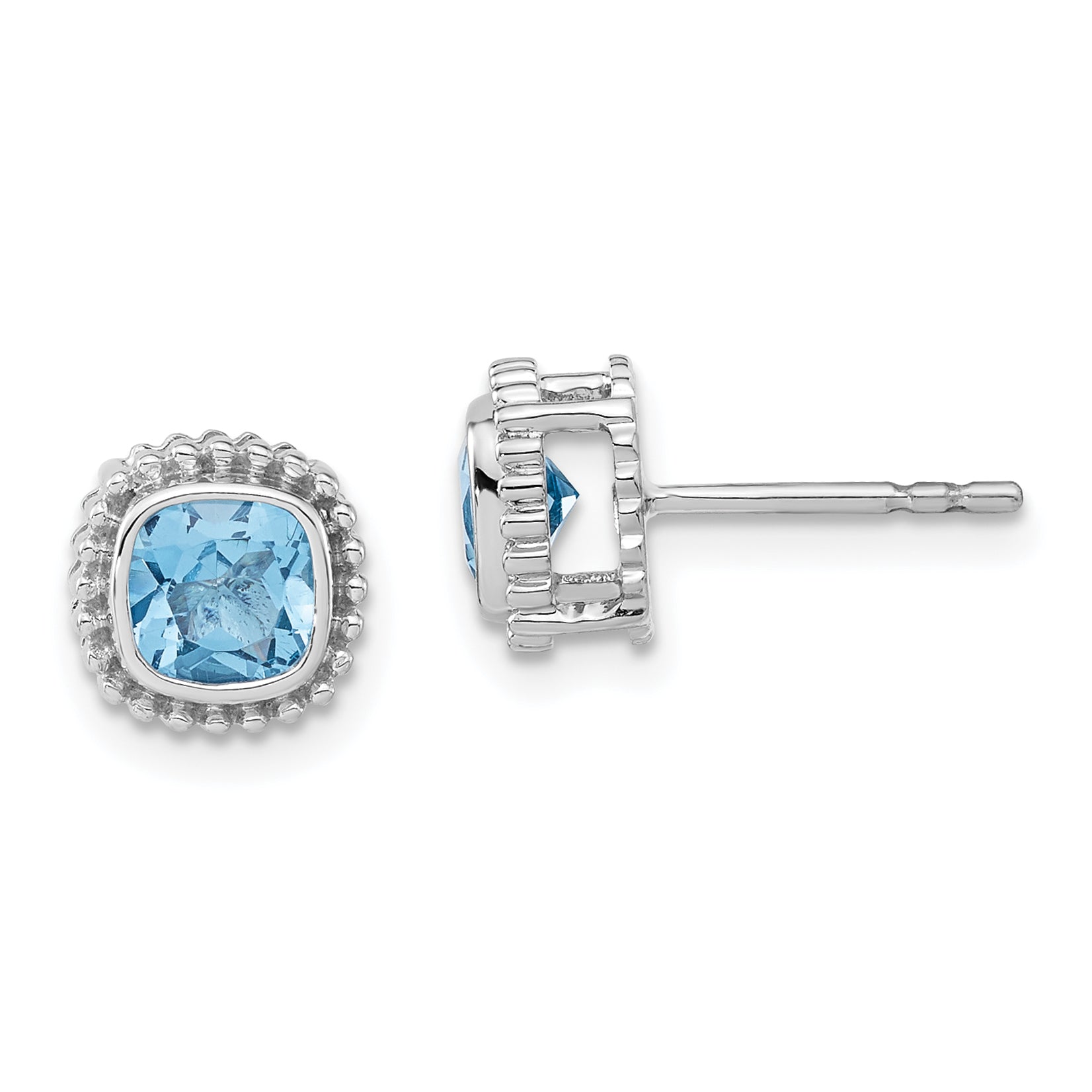 10k White Gold Cushion Blue Topaz Earrings Main image