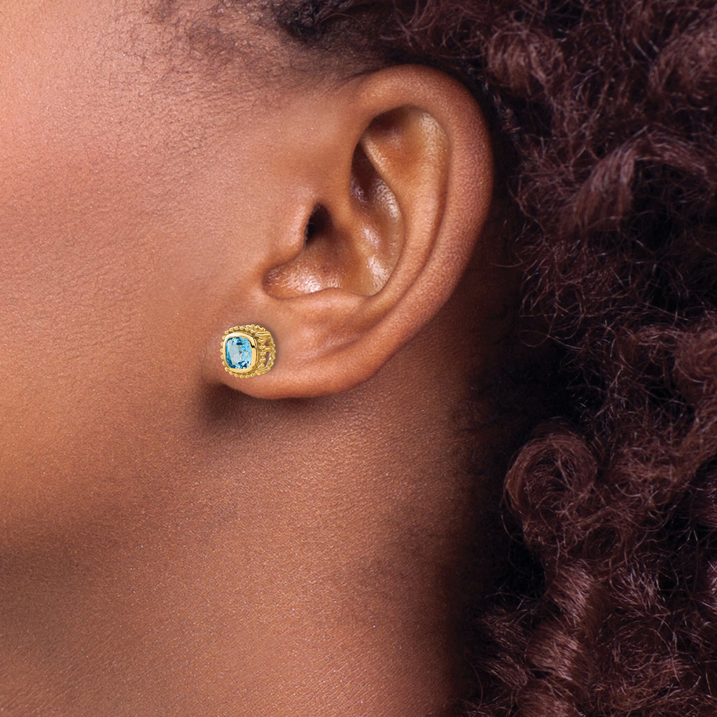10k Cushion Blue Topaz Earrings