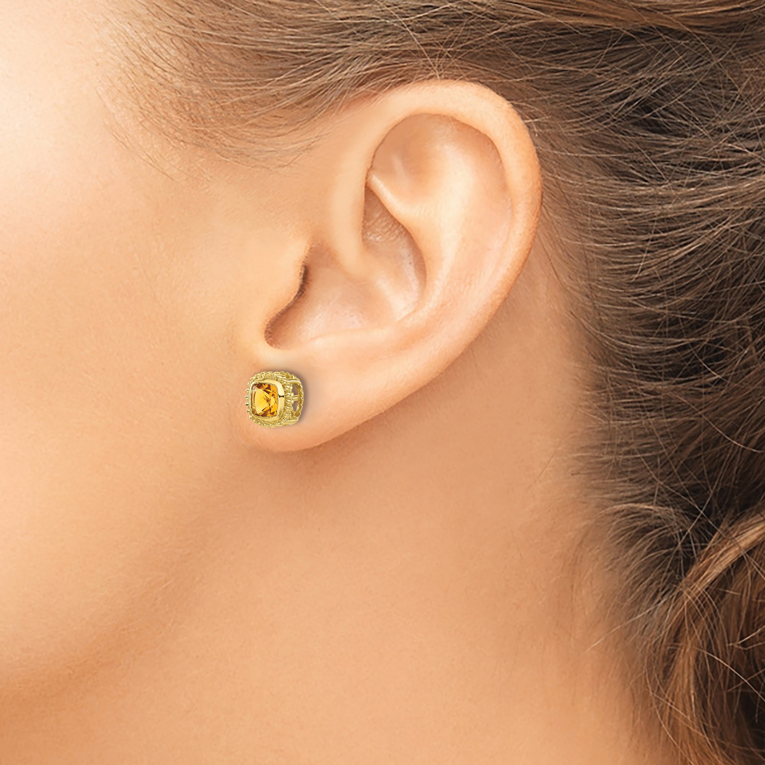 10k Cushion Citrine Earrings
