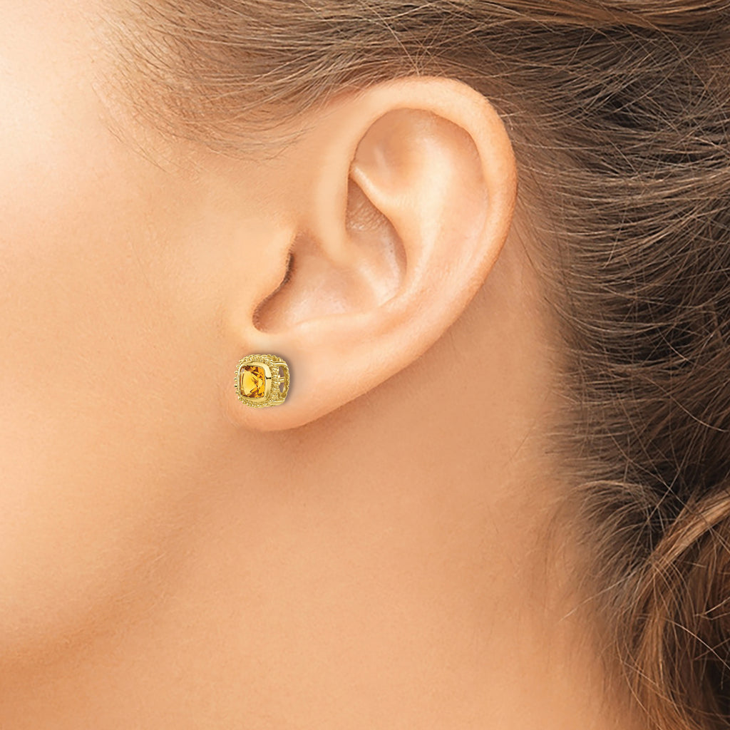 10k Cushion Citrine Earrings