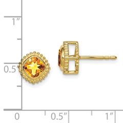 10k Cushion Citrine Earrings