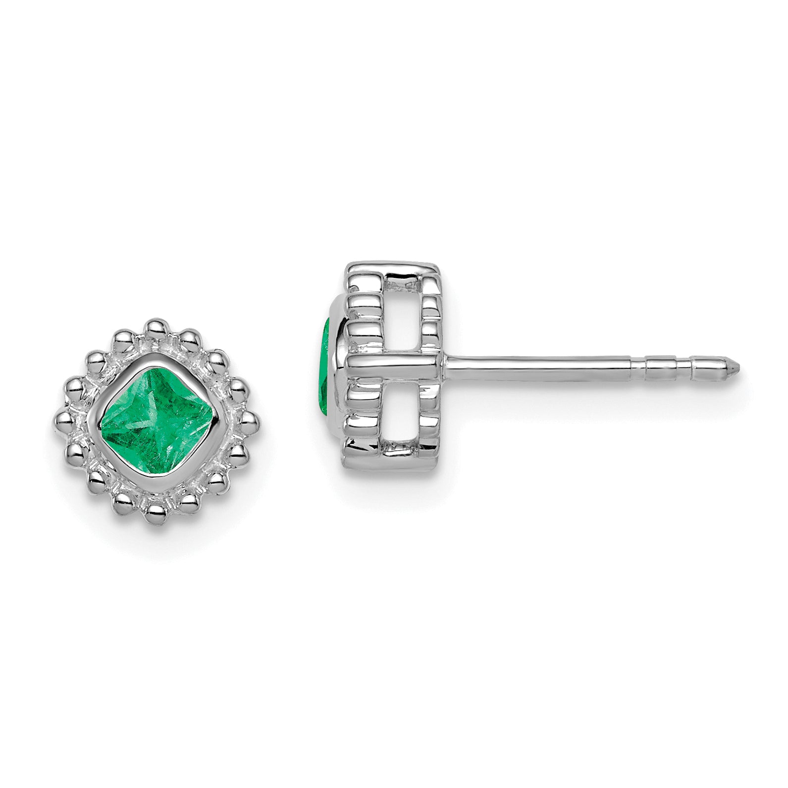 10k White Gold Cushion Emerald Earrings Main image