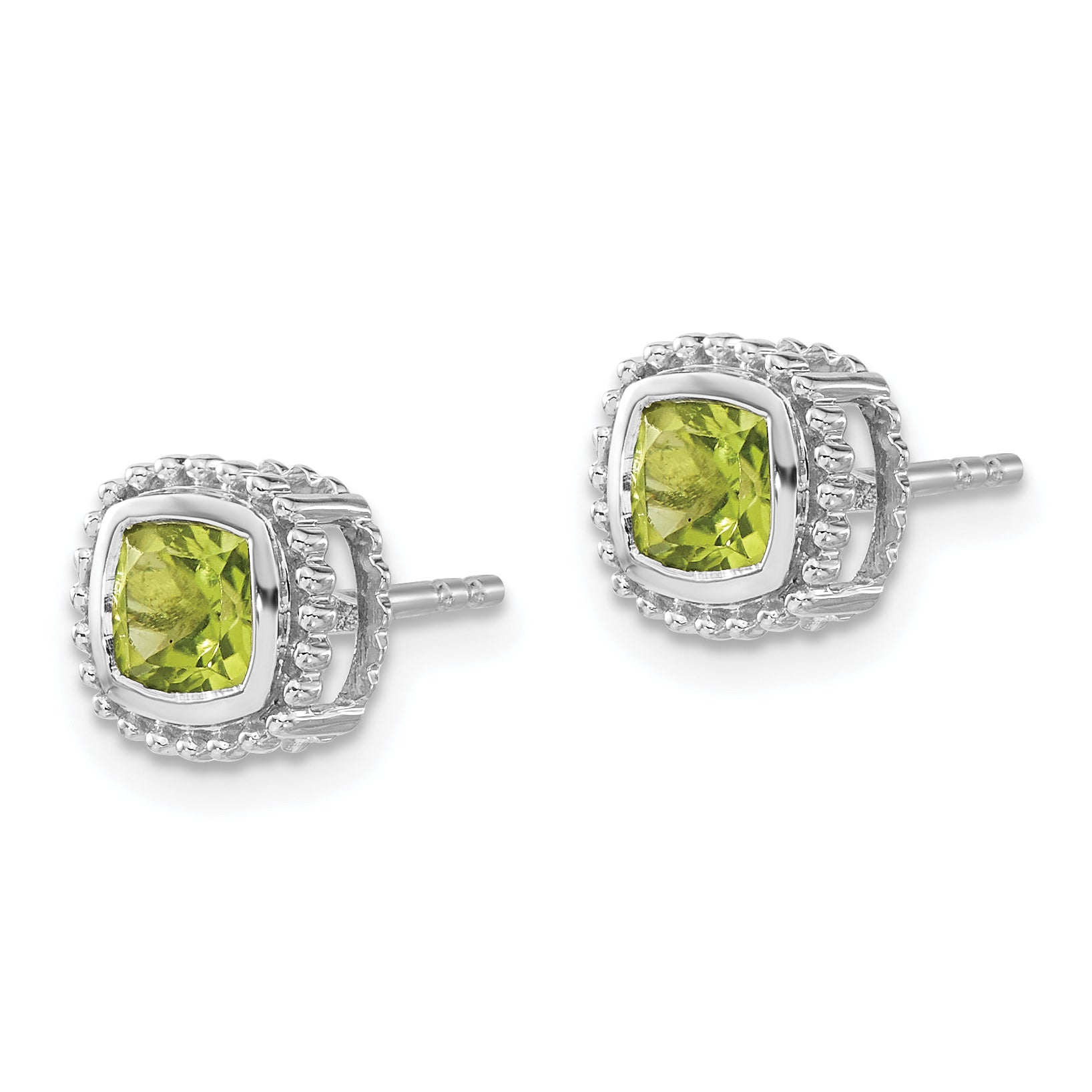 10k White Gold Cushion Peridot Earrings Secondary image