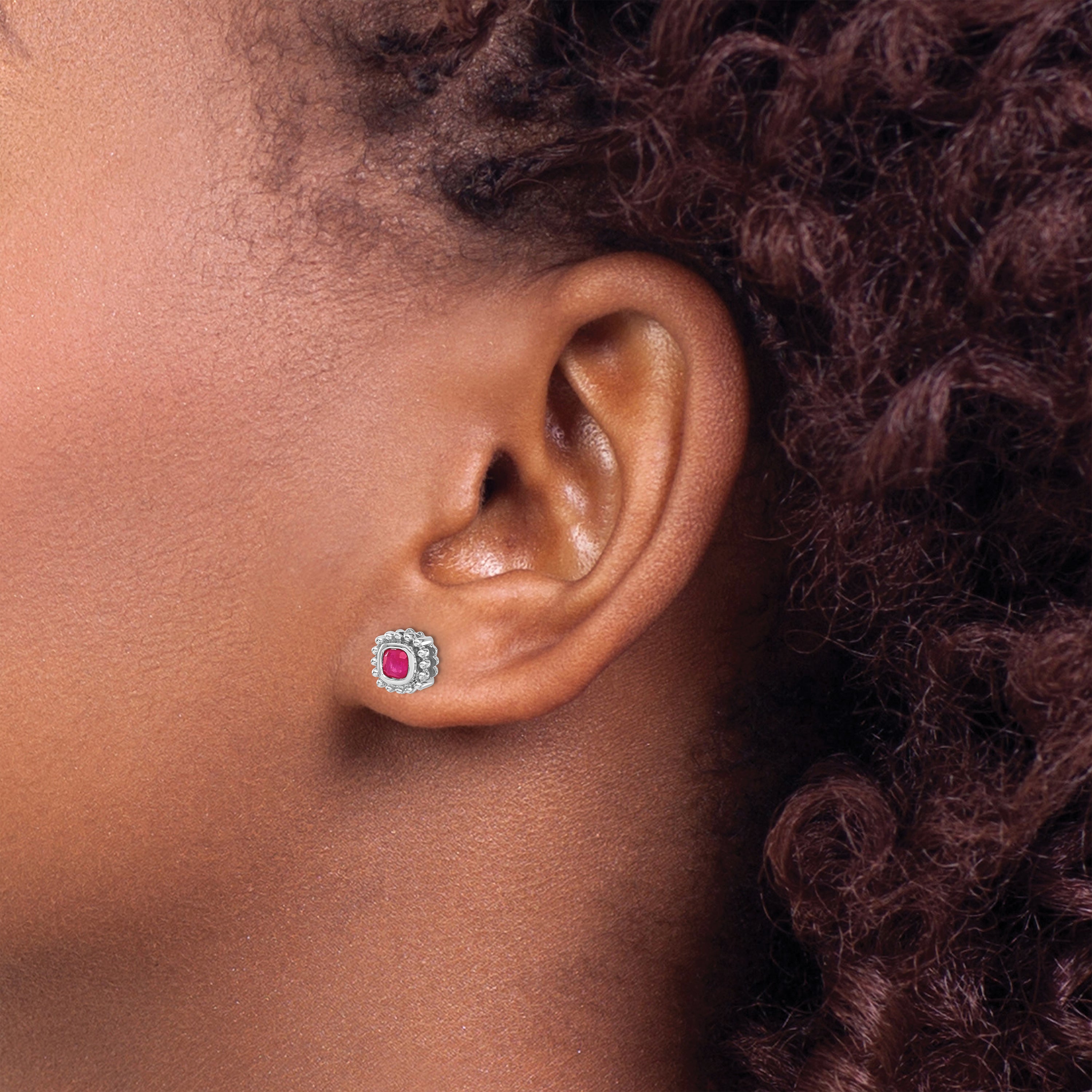 10k White Gold Cushion Ruby Earrings