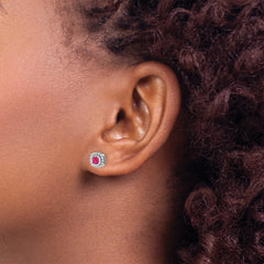 10k White Gold Cushion Ruby Earrings