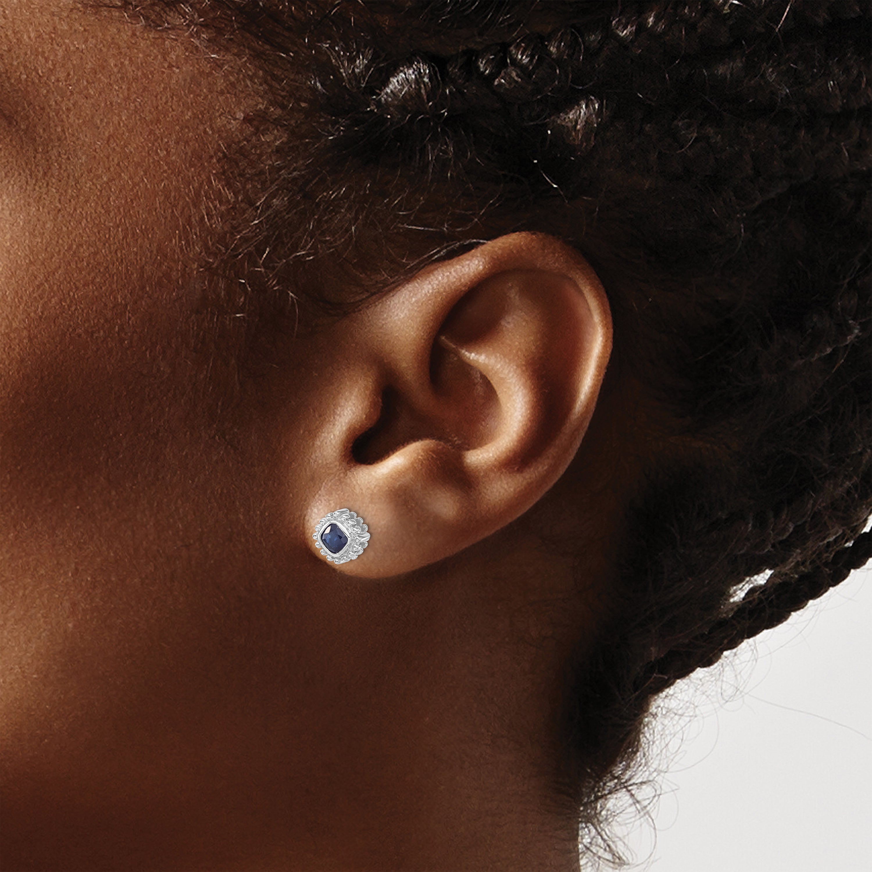 10k White Gold Cushion Sapphire Earrings