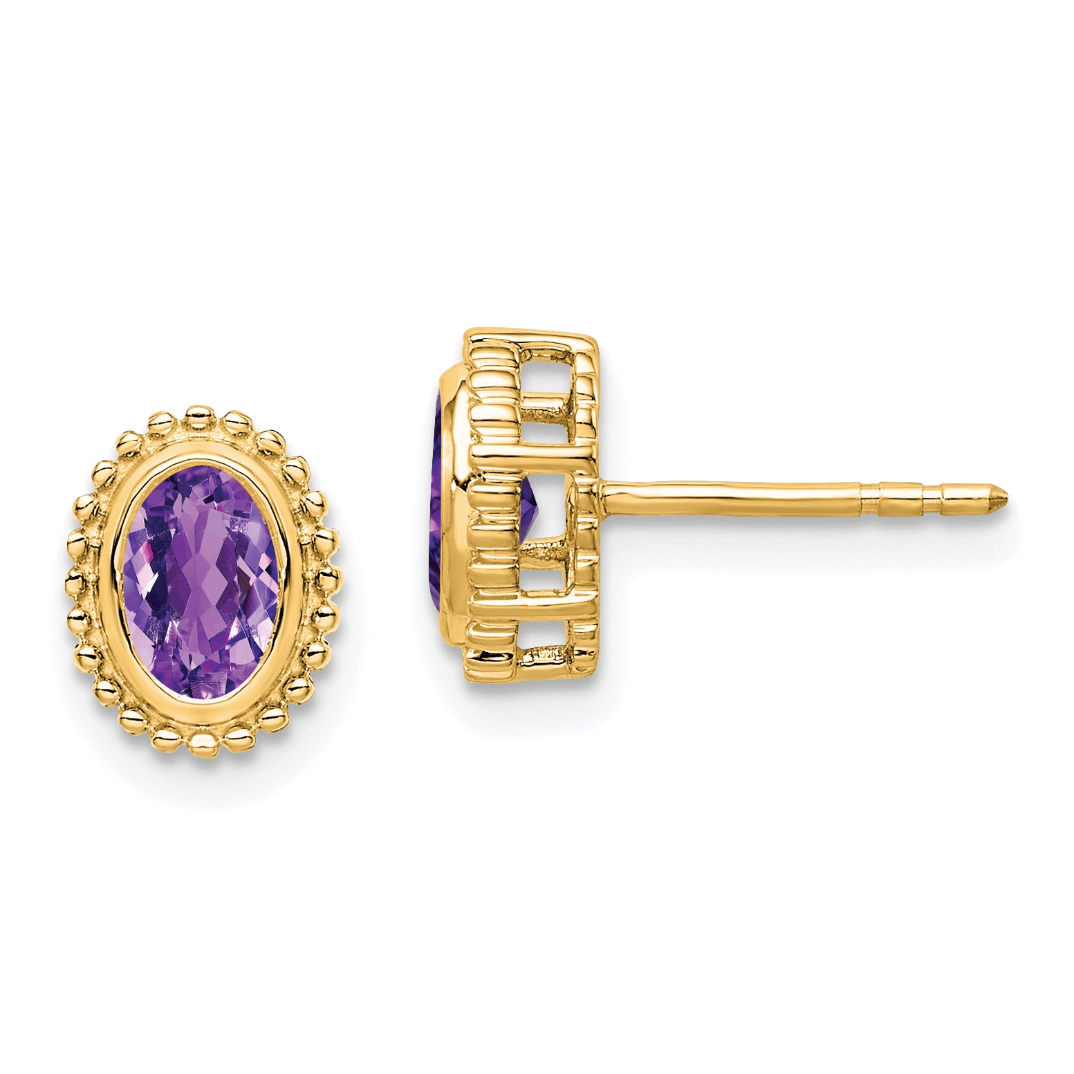 10k Oval Amethyst Post Earrings Main image