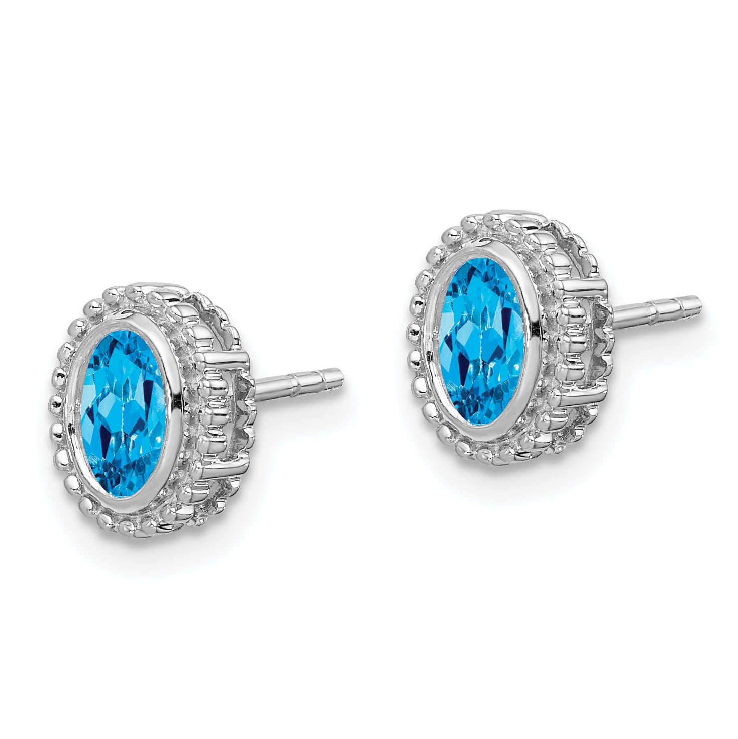 10k White Gold Oval Blue Topaz Post Earrings Secondary image