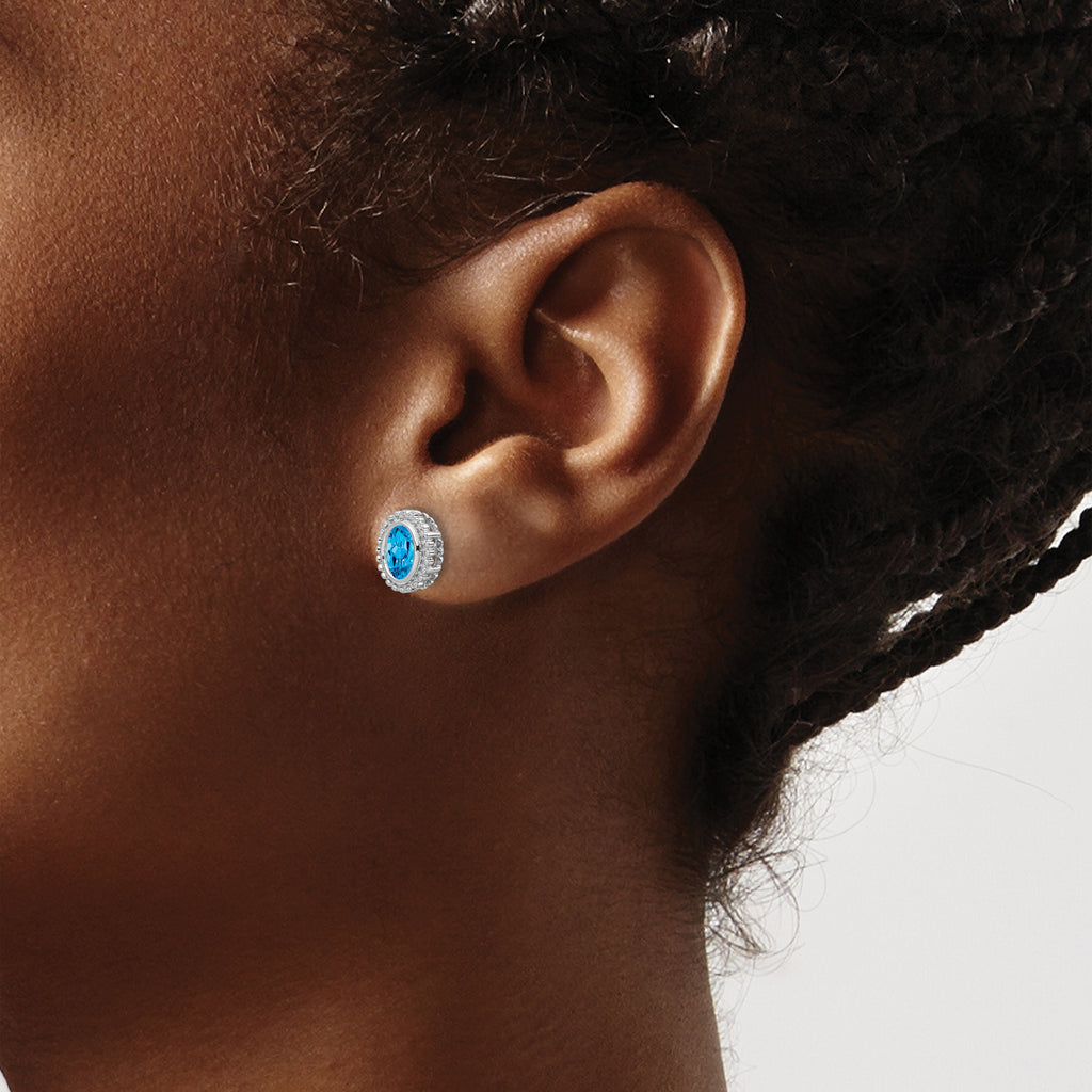 10k White Gold Oval Blue Topaz Post Earrings