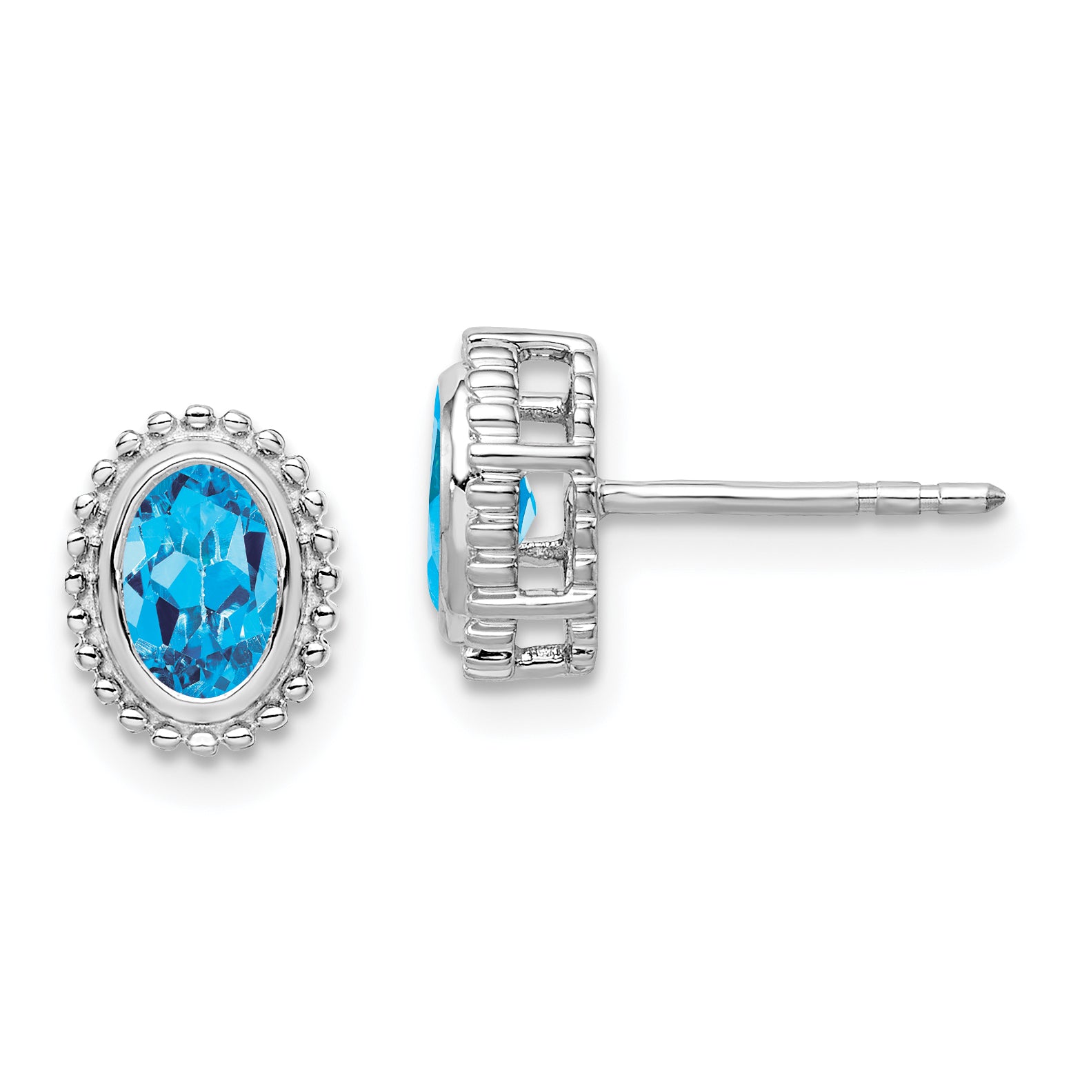 10k White Gold Oval Blue Topaz Post Earrings Main image