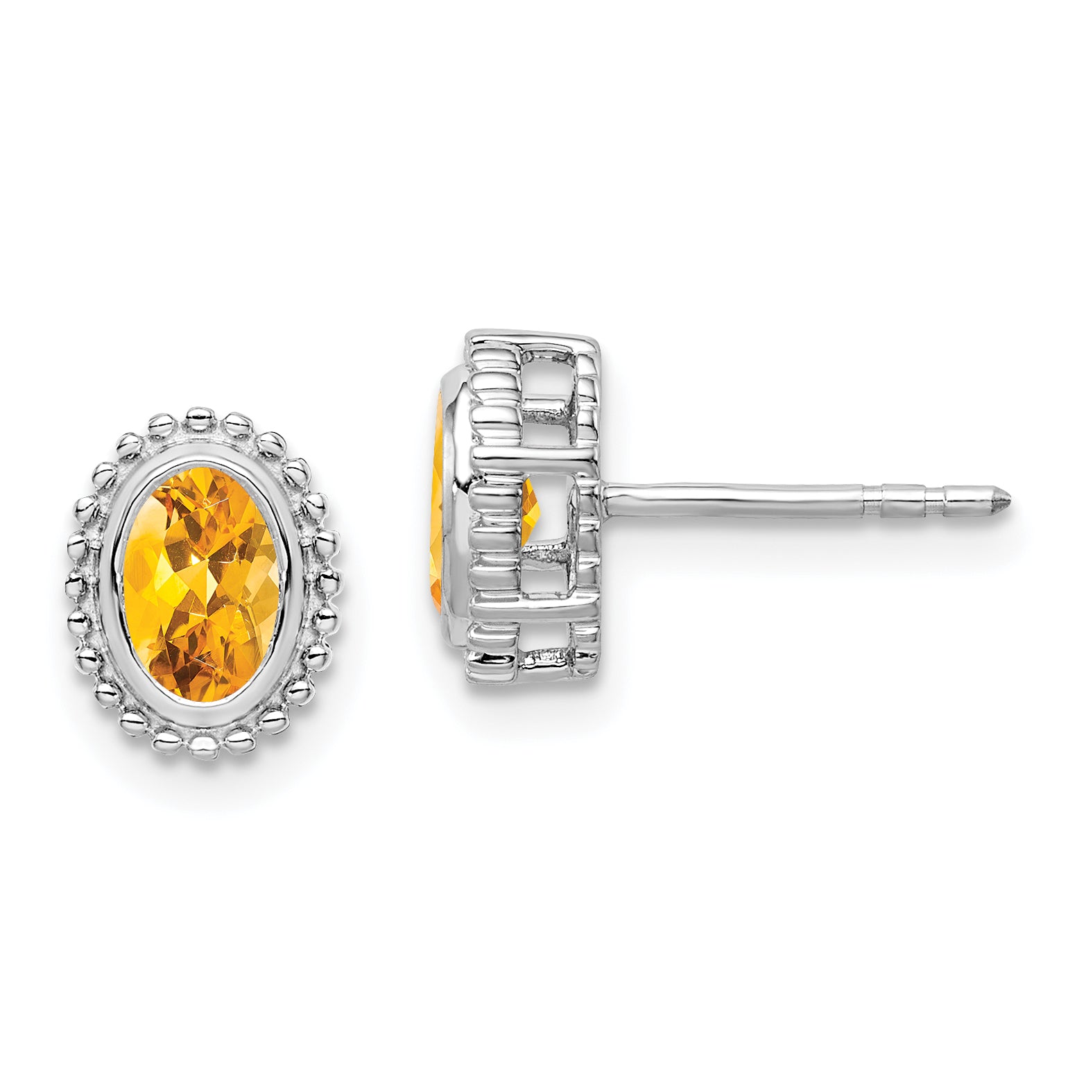 10k White Gold Oval Citrine Post Earrings Main image