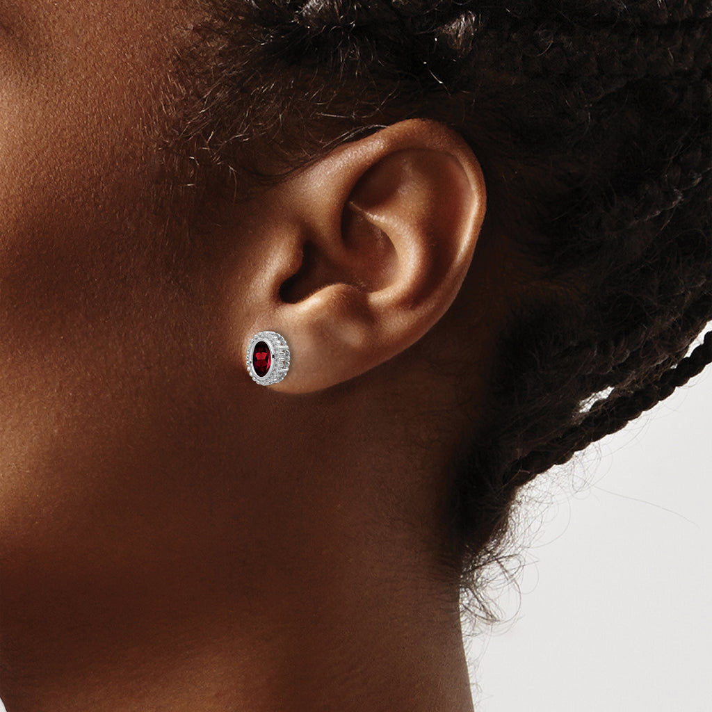 10k White Gold Oval Garnet Post Earrings
