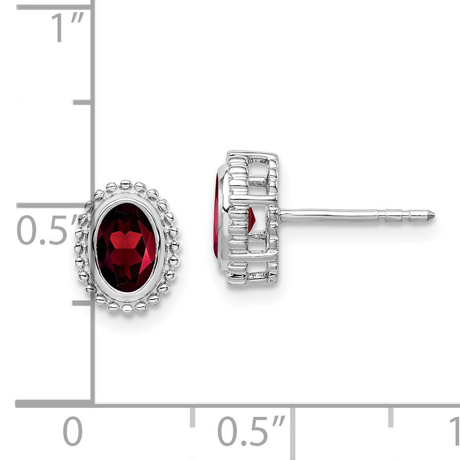 10k White Gold Oval Garnet Post Earrings