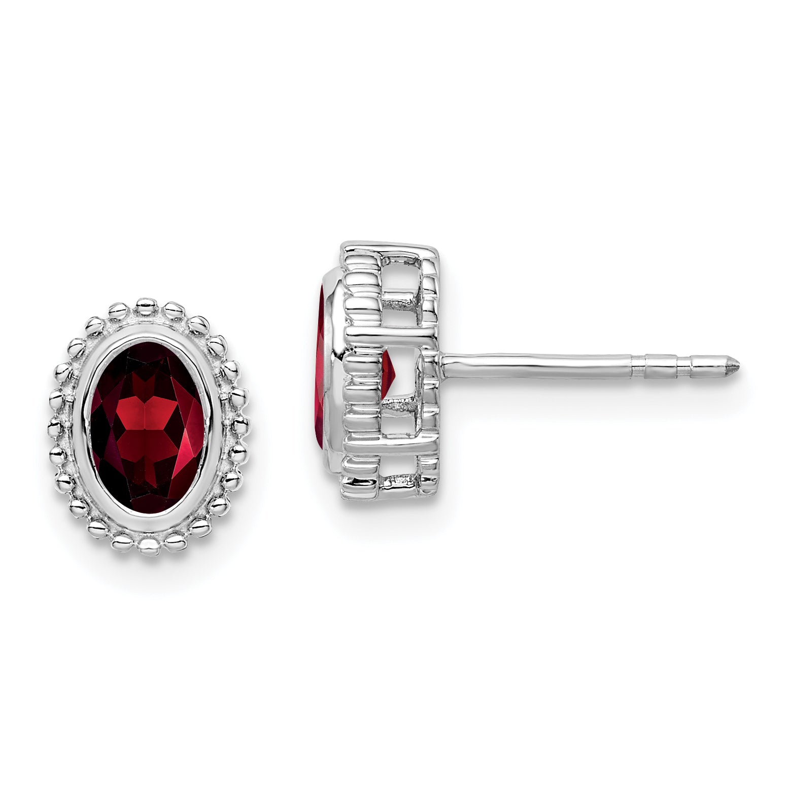 10k White Gold Oval Garnet Post Earrings Main image