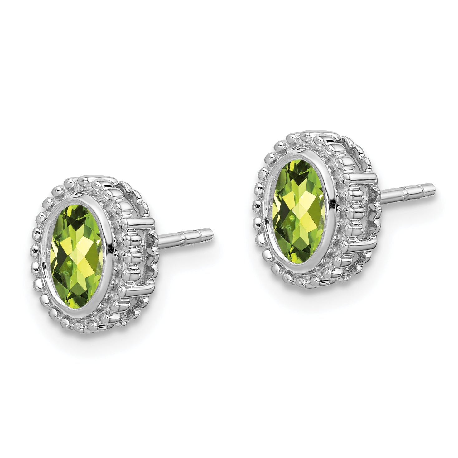 10k White Gold Oval Peridot Post Earrings Secondary image