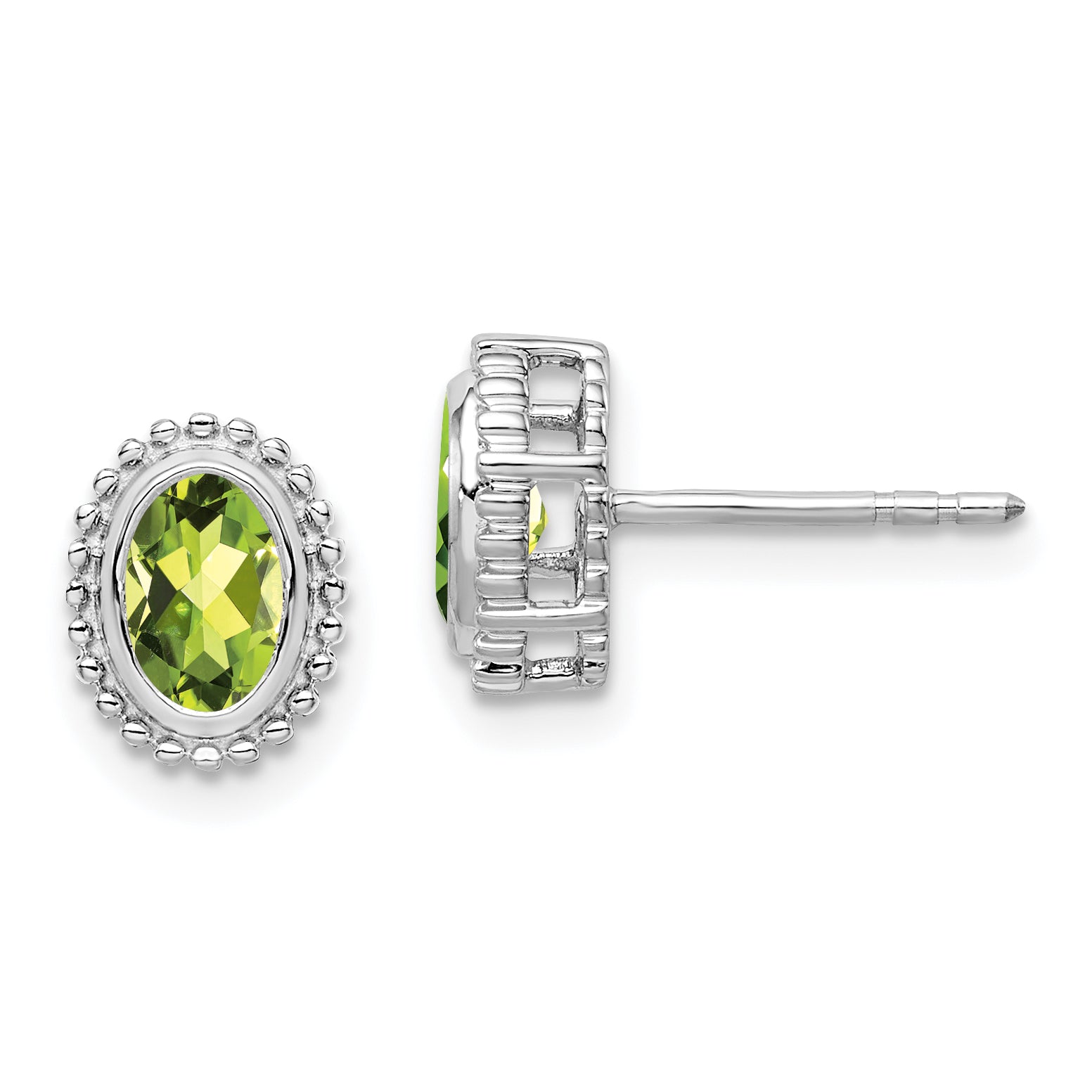 10k White Gold Oval Peridot Post Earrings Main image
