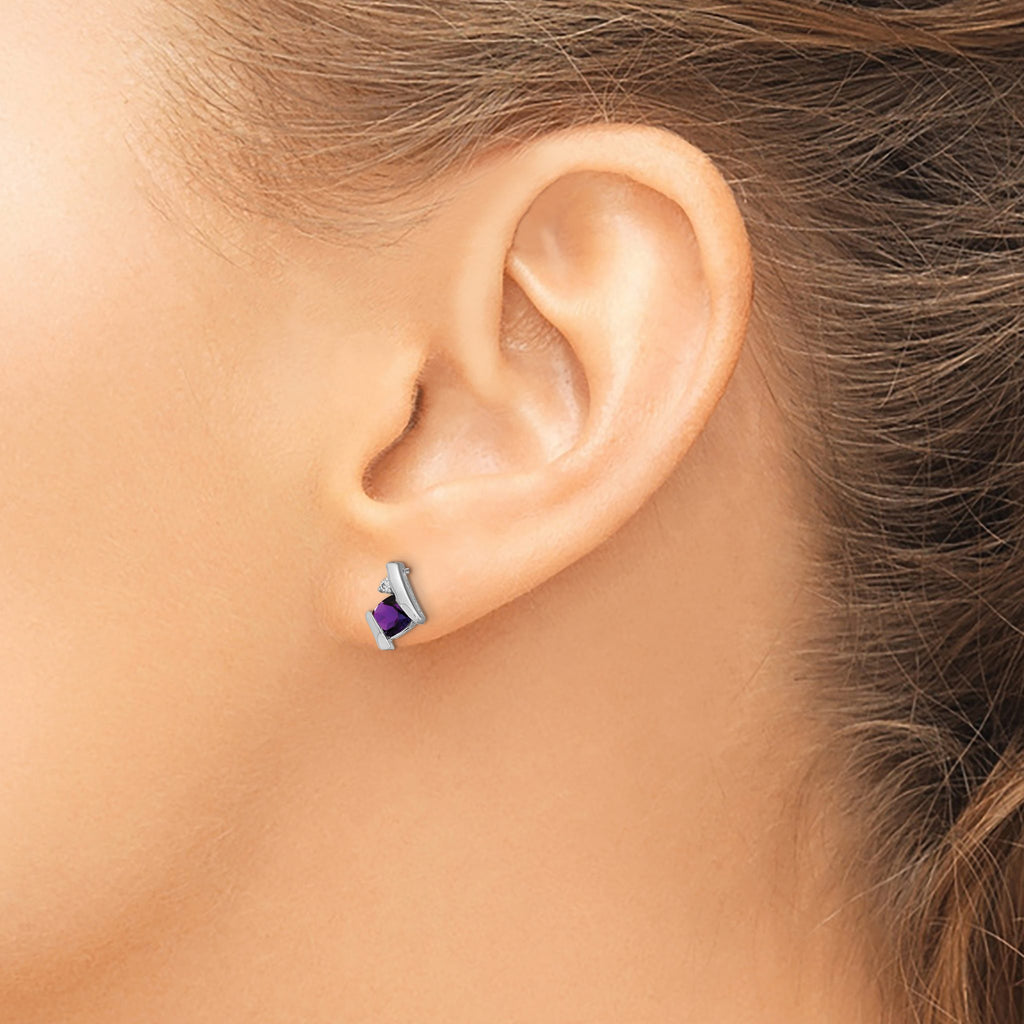 Cushion Amethyst & Diamond Stud Earrings in 10K White Gold (0.03 ct. tw.) - Sophia Jewelers