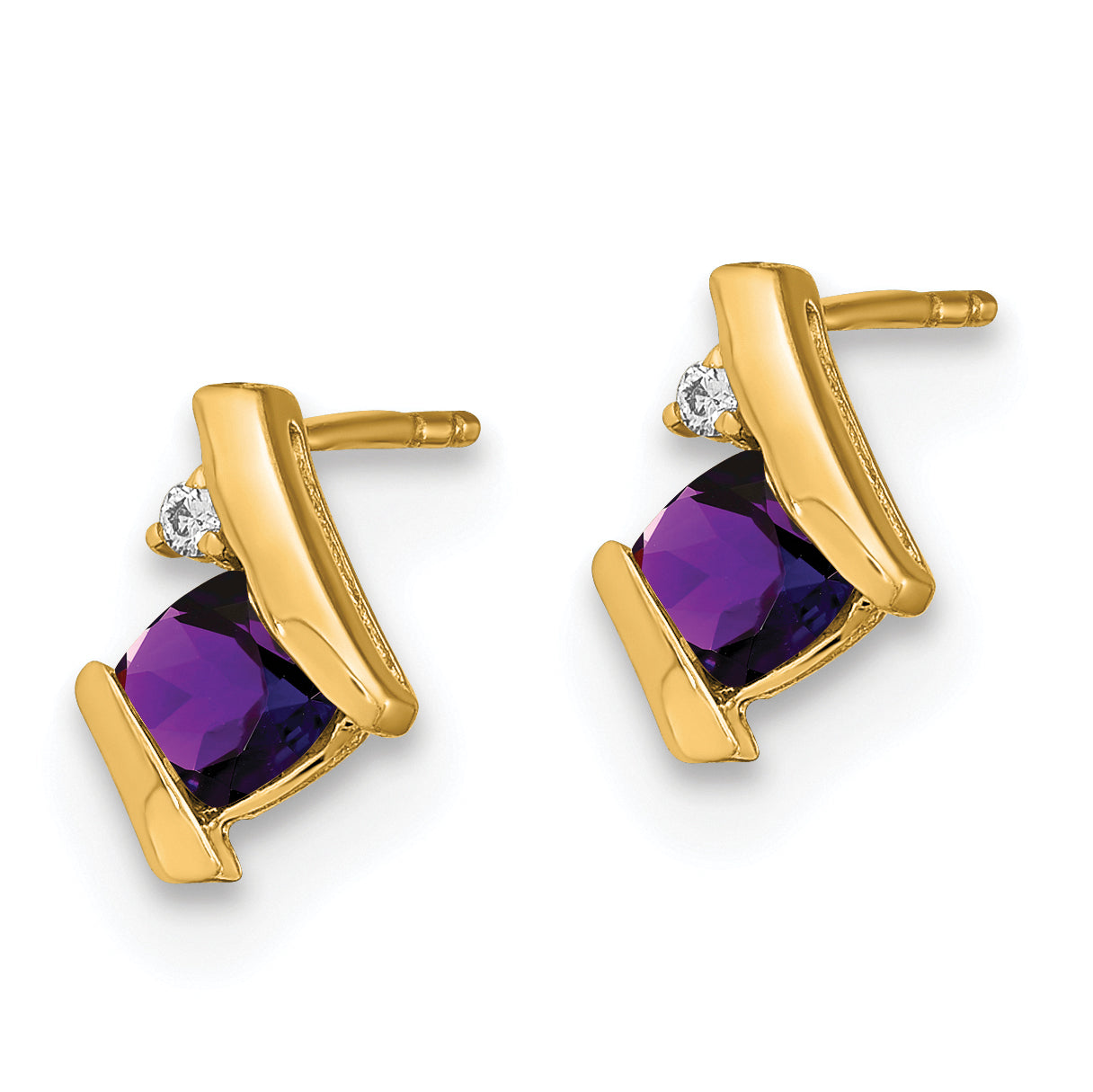10k Yellow Gold Cushion Amethyst and Diamond Earrings Secondary image