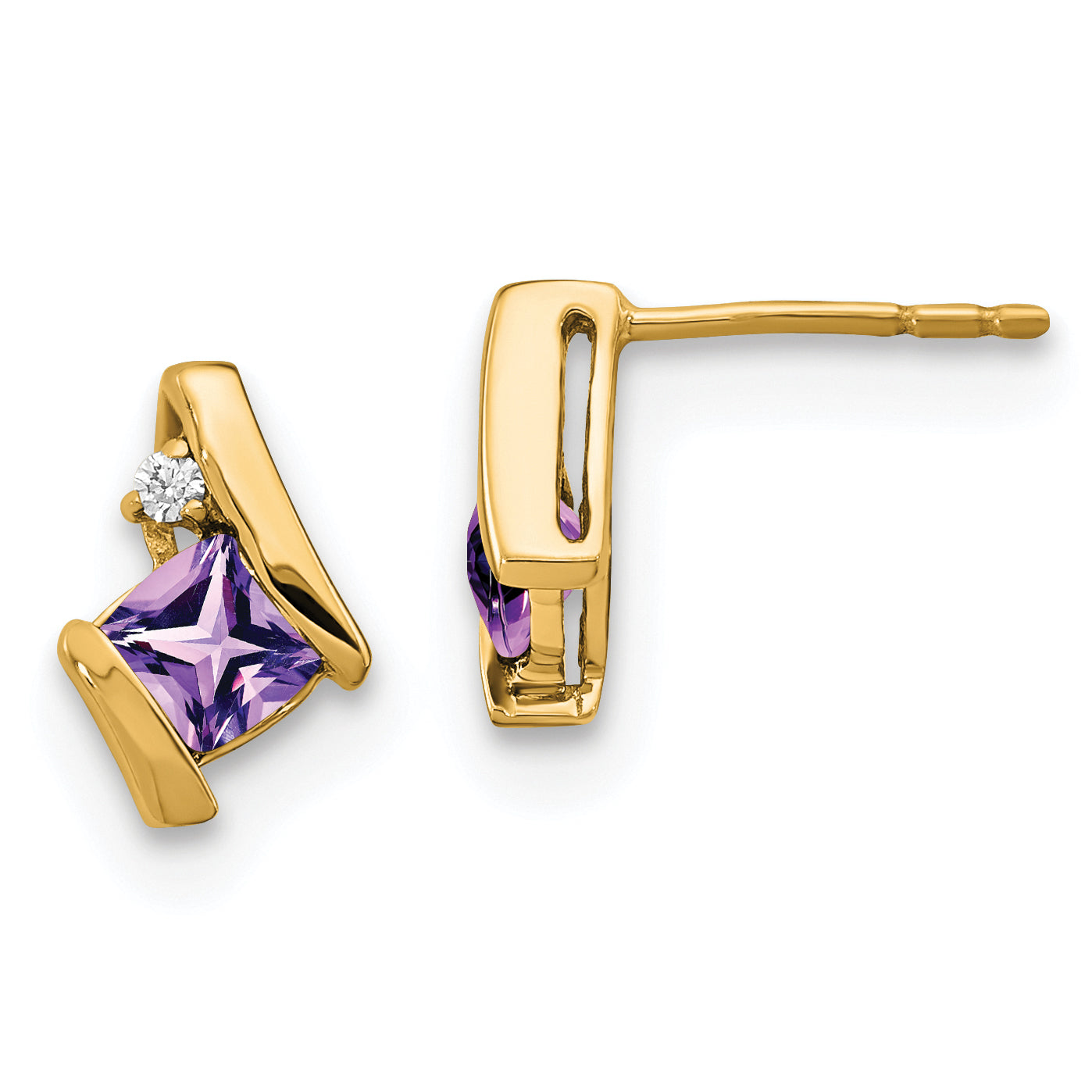 10k Yellow Gold Cushion Amethyst and Diamond Earrings Main image