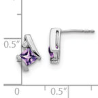 Sterling Silver Antique Cushion Amethyst and Diamond Earrings