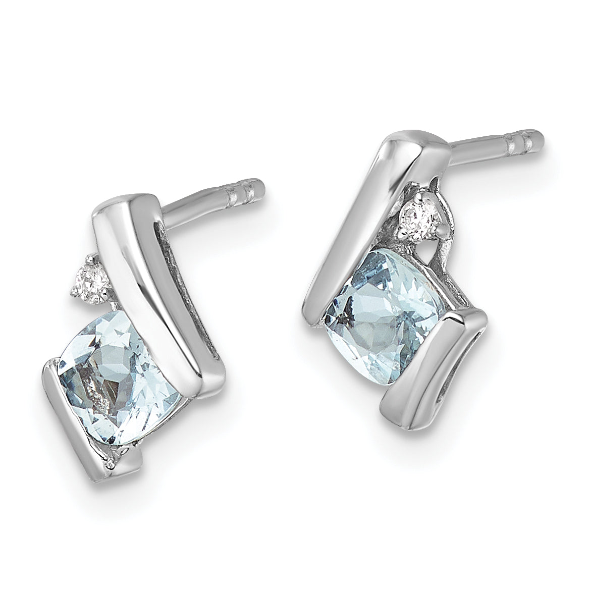 10k White Gold Cushion Aquamarine and Diamond Earrings Secondary image