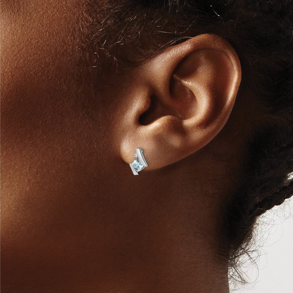 Cushion Aquamarine & Diamond Stud Earrings in 10K White Gold (0.03 ct. tw.) - Sophia Jewelers