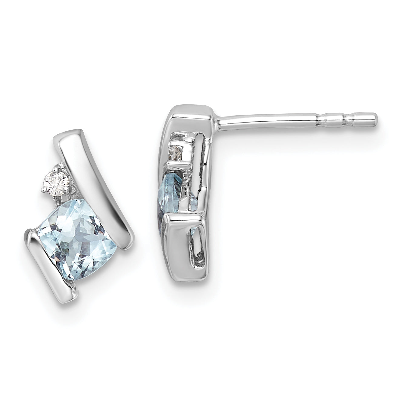 10k White Gold Cushion Aquamarine and Diamond Earrings Main image
