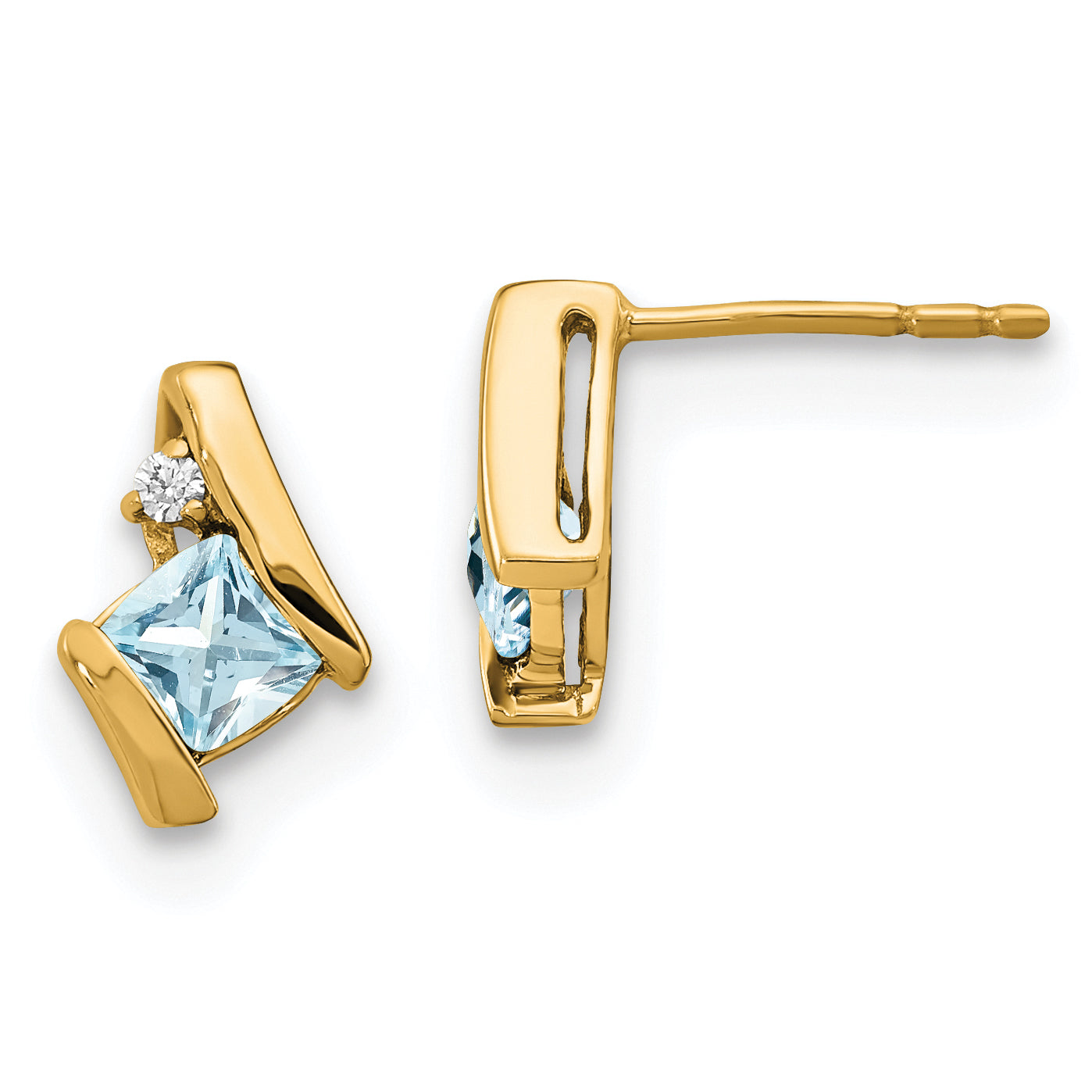 10k Yellow Gold Cushion Aquamarine and Diamond Earrings Main image