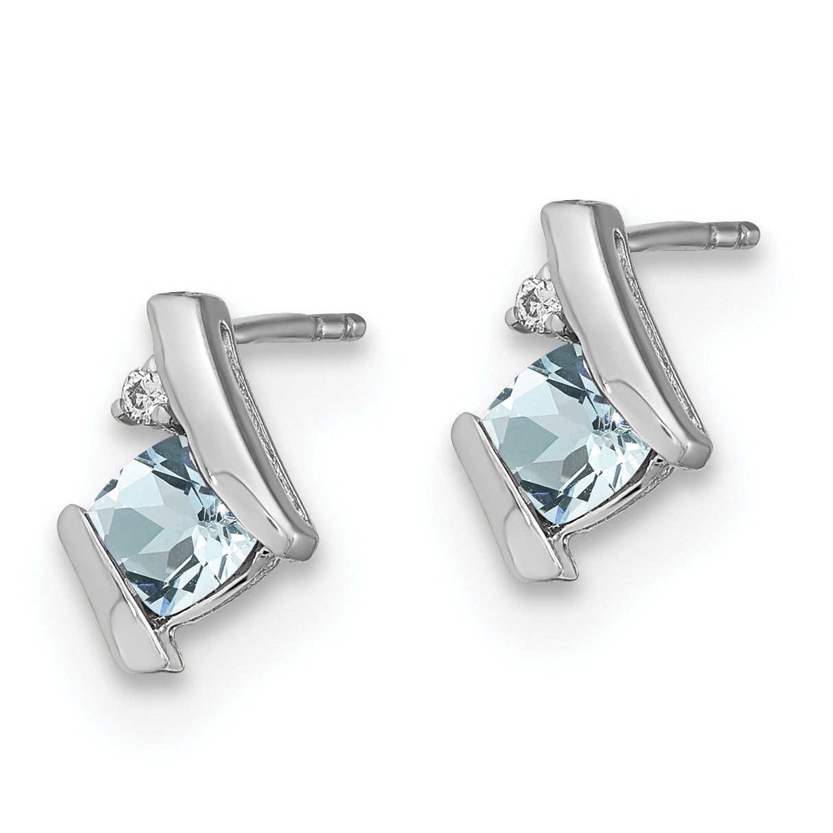 Sterling Silver Antique Cushion Aquamarine and Diamond Earrings Secondary image