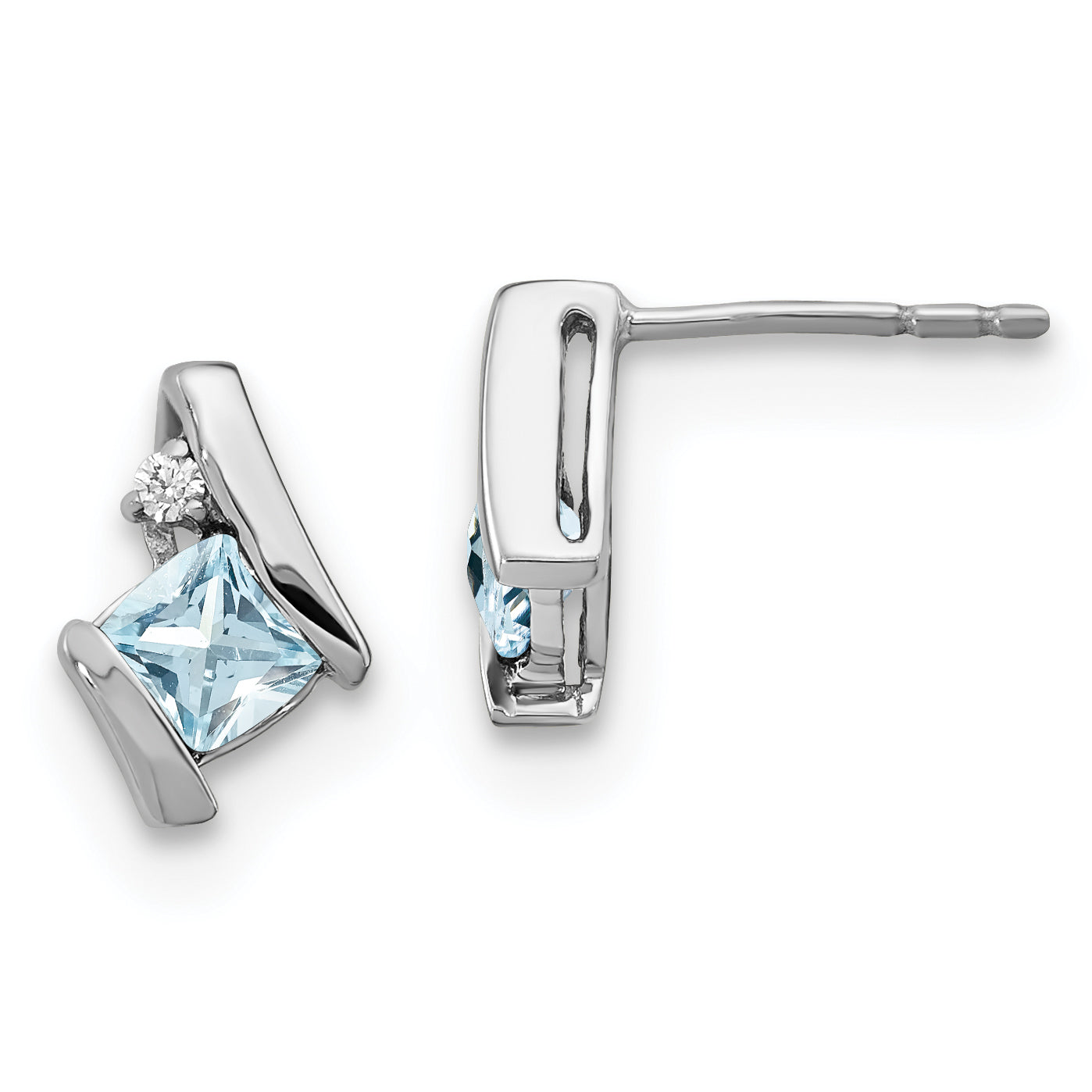 Sterling Silver Antique Cushion Aquamarine and Diamond Earrings Main image