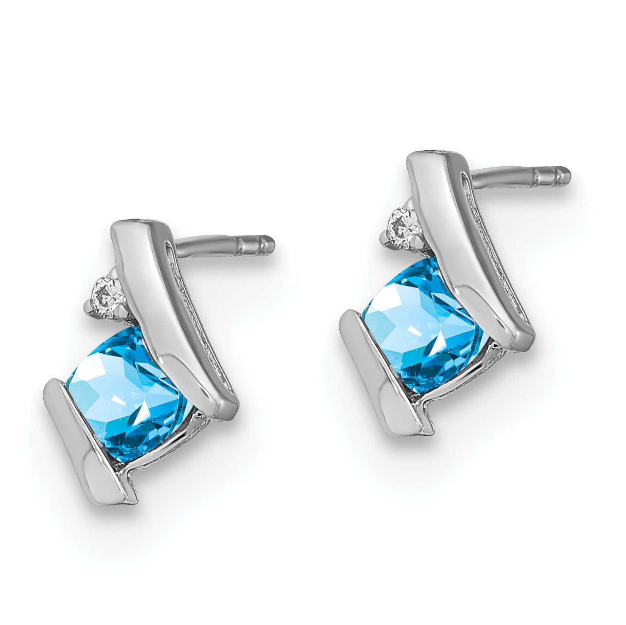 Sterling Silver Antique Cushion Blue Topaz and Diamond Earrings Secondary image