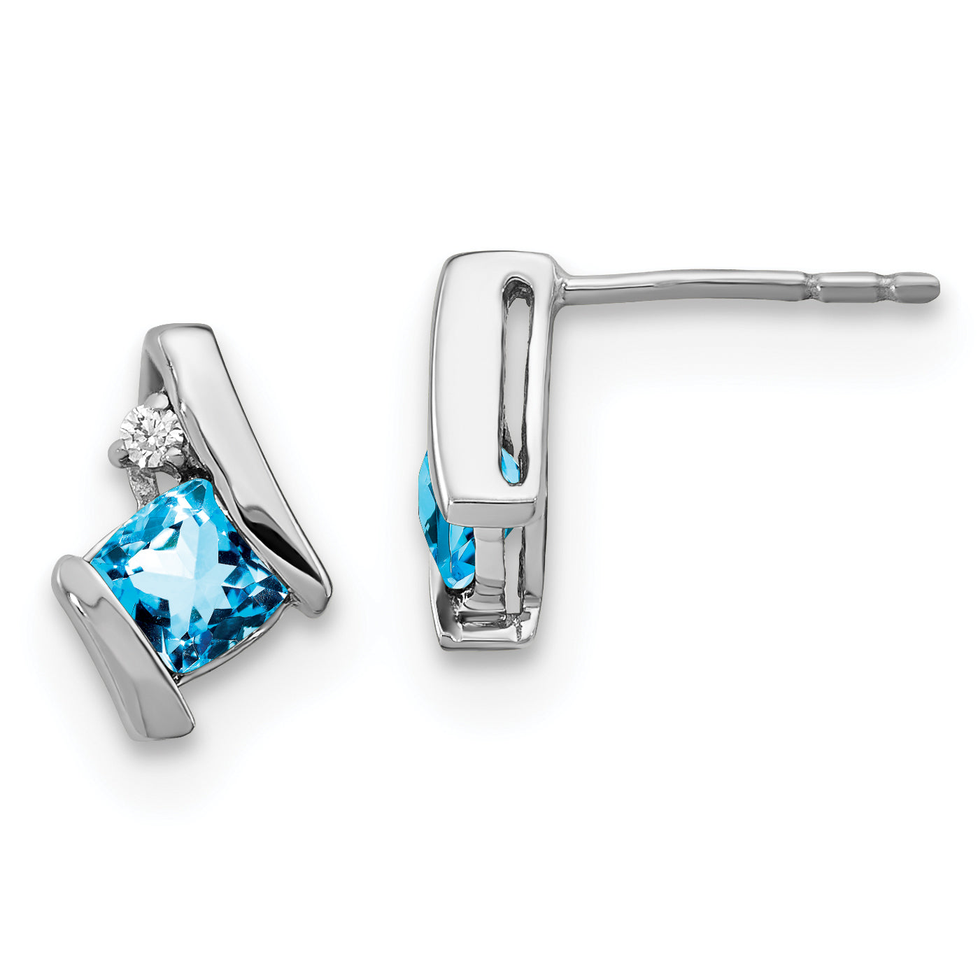 Sterling Silver Antique Cushion Blue Topaz and Diamond Earrings Main image