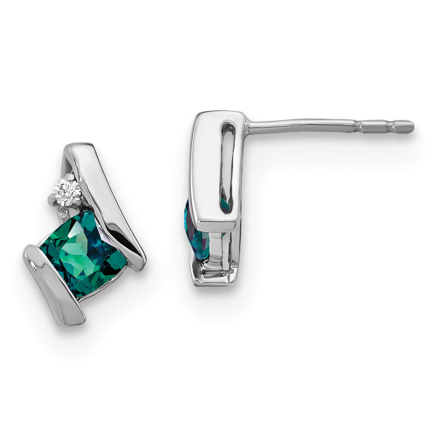 10k White Gold Cushion Cr. Alexandrite and Diamond Earrings Main image