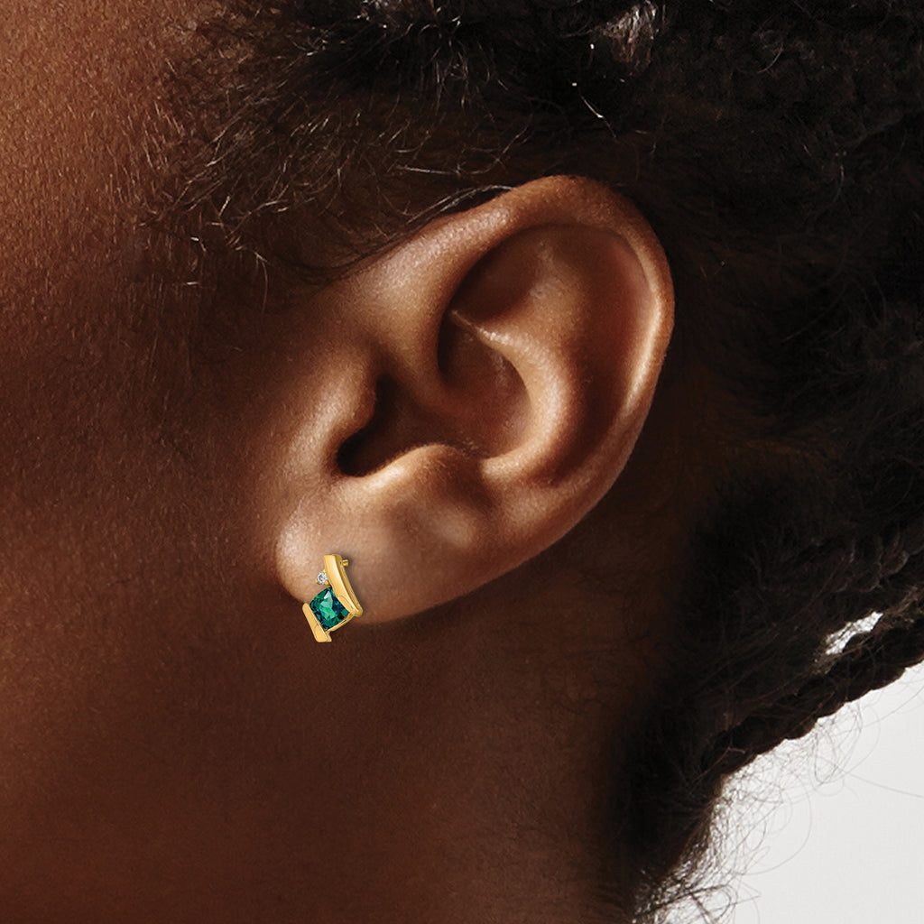 10k Yellow Gold Cushion Cr. Alexandrite and Diamond Earrings