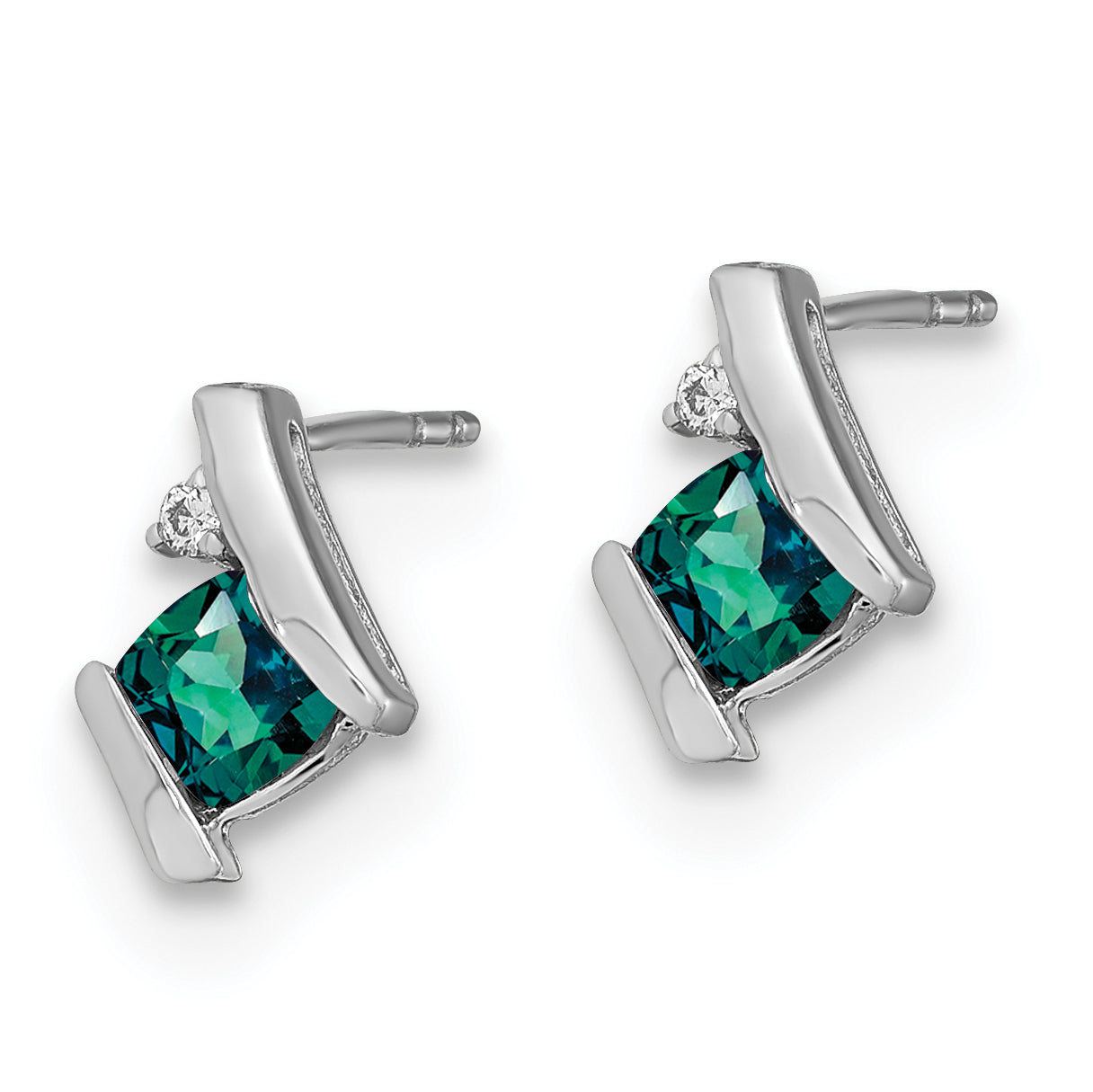 Sterling Silver Antique Cushion Cr. Alexandrite and Diamond Earrings Secondary image