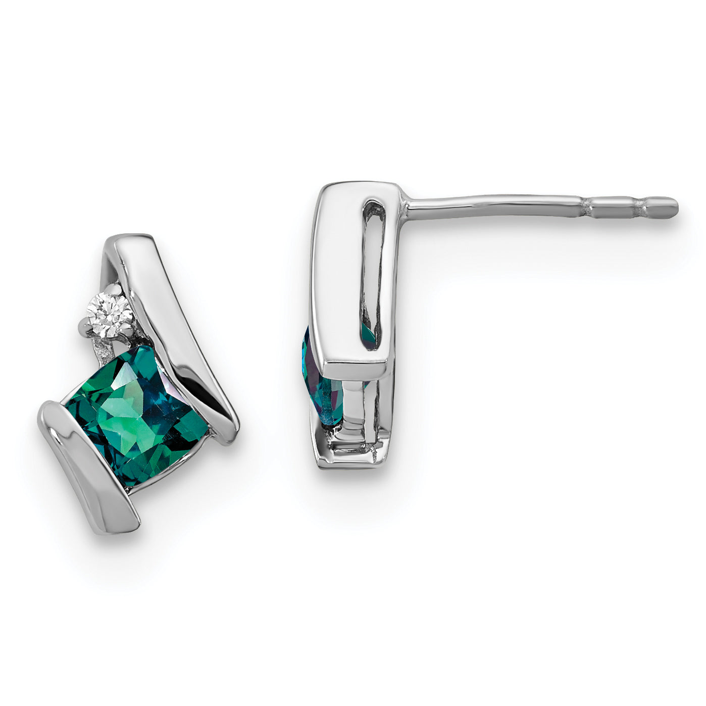 Sterling Silver Antique Cushion Cr. Alexandrite and Diamond Earrings Main image