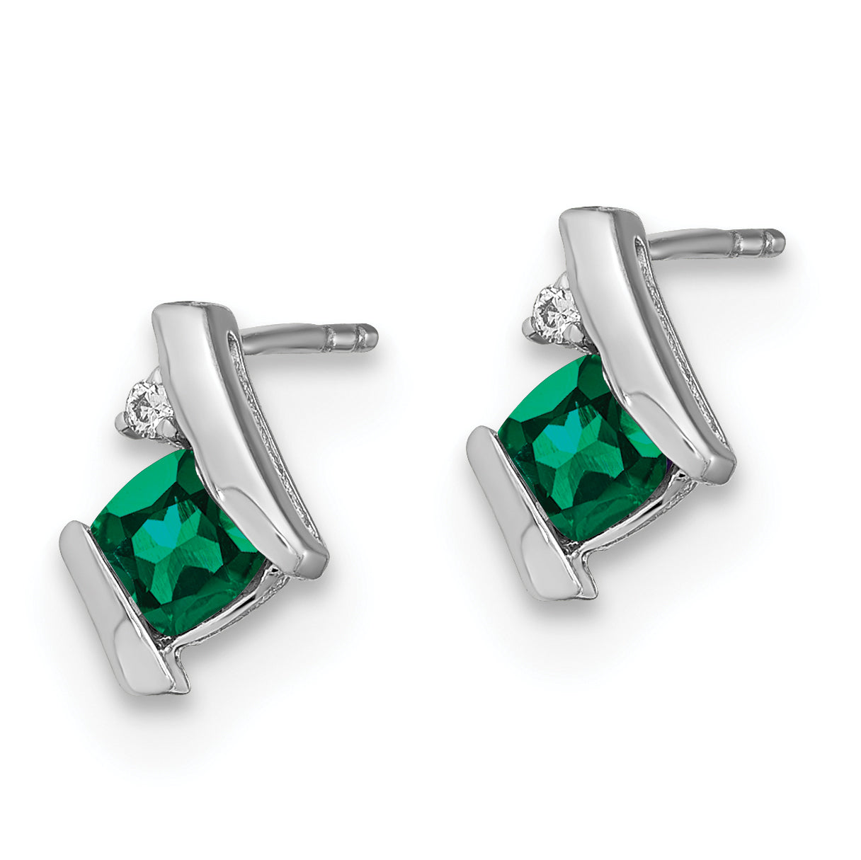 10k White Gold Cushion Cr. Emerald and Diamond Earrings Secondary image