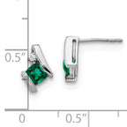 10k White Gold Cushion Cr. Emerald and Diamond Earrings