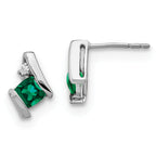 10k White Gold Cushion Cr. Emerald and Diamond Earrings