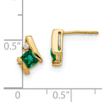 10k Yellow Gold Cushion Cr. Emerald and Diamond Earrings