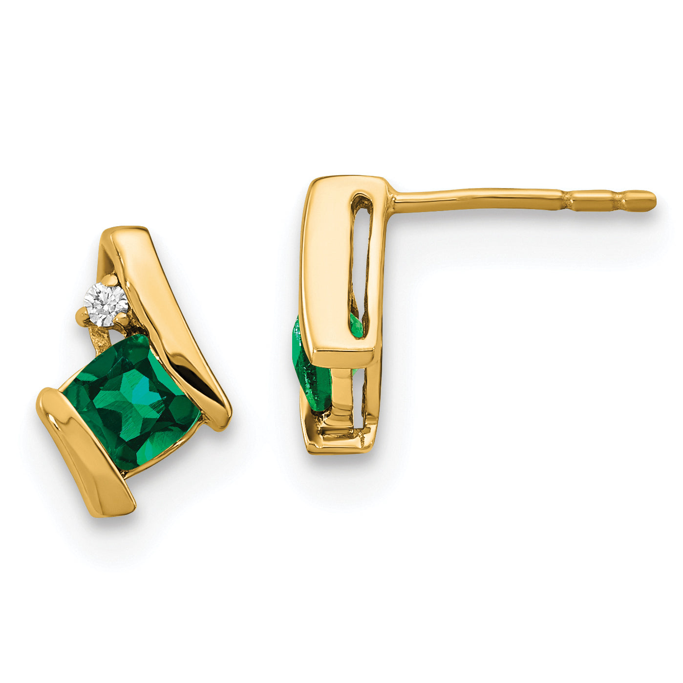 10k Yellow Gold Cushion Cr. Emerald and Diamond Earrings Main image