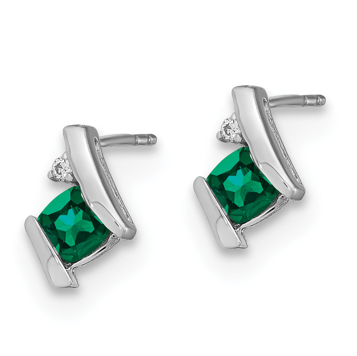 Sterling Silver Antique Cushion Cr. Emerald and Diamond Earrings Secondary image